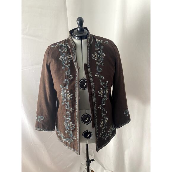 Silk Land Woman Brown Blue Beige Button Front Blazer Size 2x - Picture 6 of 11